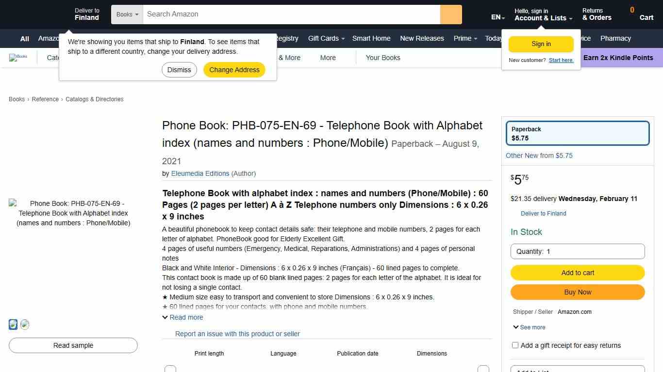 Phone Book: PHB-075-EN-69 - Telephone Book with Alphabet index (names and numbers : Phone/Mobile): Editions, Eleumedia: 9798453057238: Amazon.com: Books